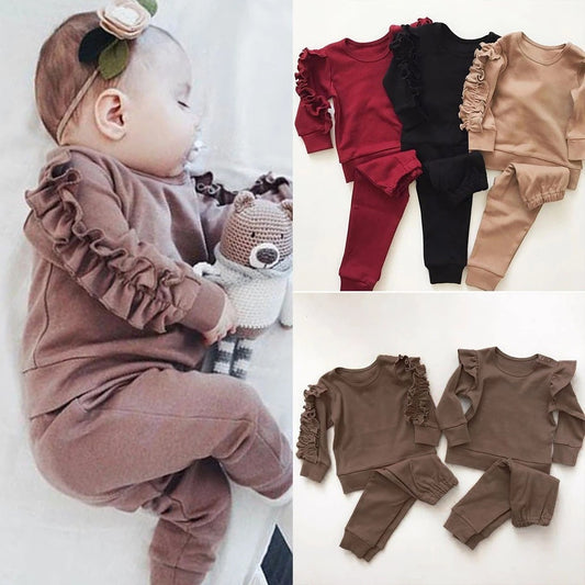 Newborn Baby Ruffles Jumper & Pants Set – Soft Long Sleeve 2-Piece Fall Outfit