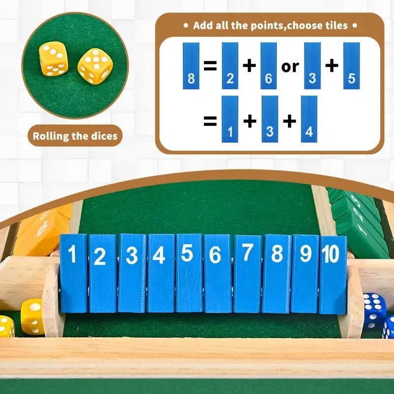 2-in-1 Wooden Dice Game Board – Family Party Fun with Colorful Number Challenge