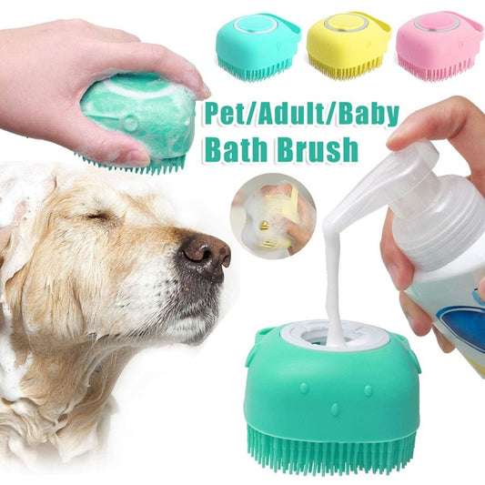 Silicone Dog Bath Massage Gloves Brush – Pet Grooming & Shampoo Dispensing Cleaning Tool for Dogs & Cats