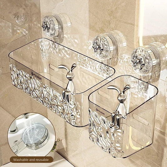 Rotating Glacier-Pattern Suction Cup Shower Shelf – Tool-Free Installation
