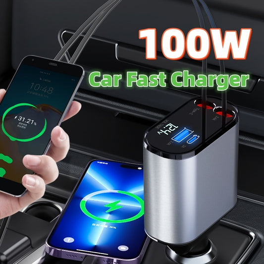 100 W USB‑C + USB‑A Metal Car Charger – Super Fast PD Charging Adapter