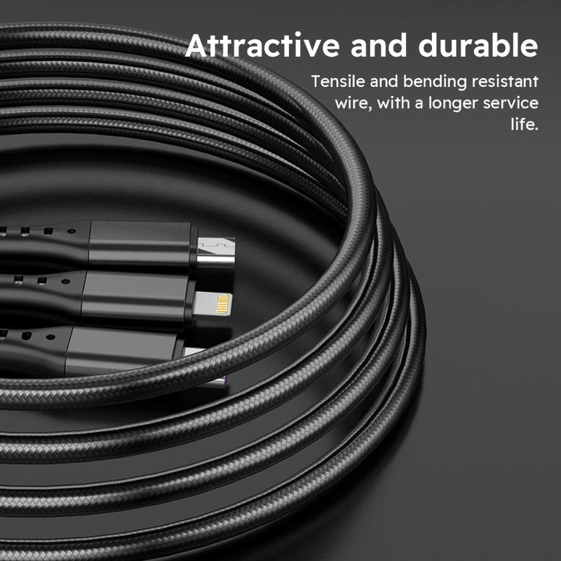 Jogrytece 66 W Super-Fast MFi 3‑in‑1 Charging Cable (4 ft) – Braided USB‑C, Micro‑USB & Lightning – 2‑Pack