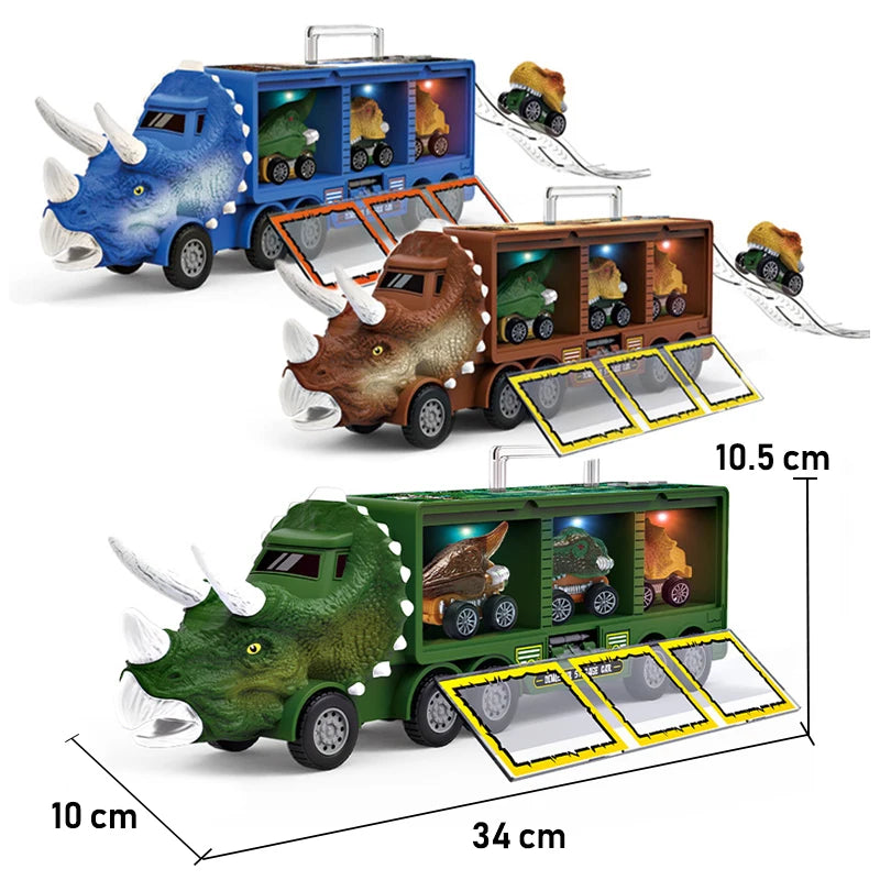 Dinosaur Transport Truck Toy with Lights & Music β 12pcs Dino Car Playset for Kids (7 + Years)