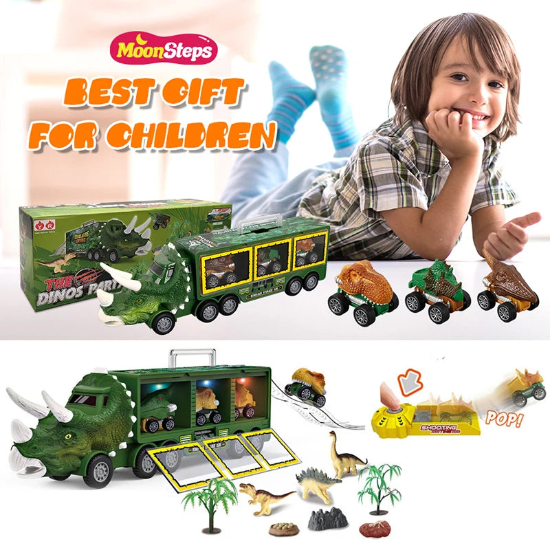 Dinosaur Transport Truck Toy with Lights & Music β 12pcs Dino Car Playset for Kids (7 + Years)