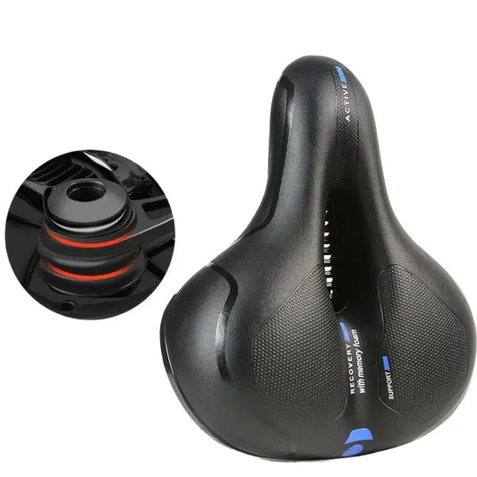 Hollow Breathable Bike Saddle – Shock‑Absorbing MTB & Road Bicycle Seat with Memory Foam & Reflective Strip