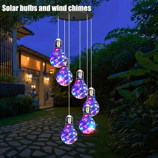Solar Wind Chimes with 6 Colorful LED Bulbs – Waterproof Hanging Outdoor Garden Lights, Solar Powered Décor for Patio, Yard, Porch