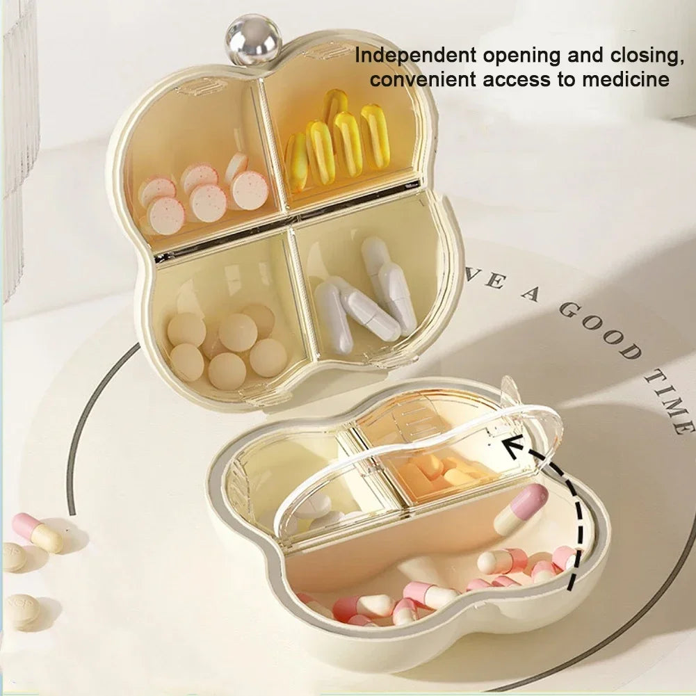 Mini Candy-Color Pill Case ā Portable Round Travel Medicine Organizer Box | 4-Grid Storage