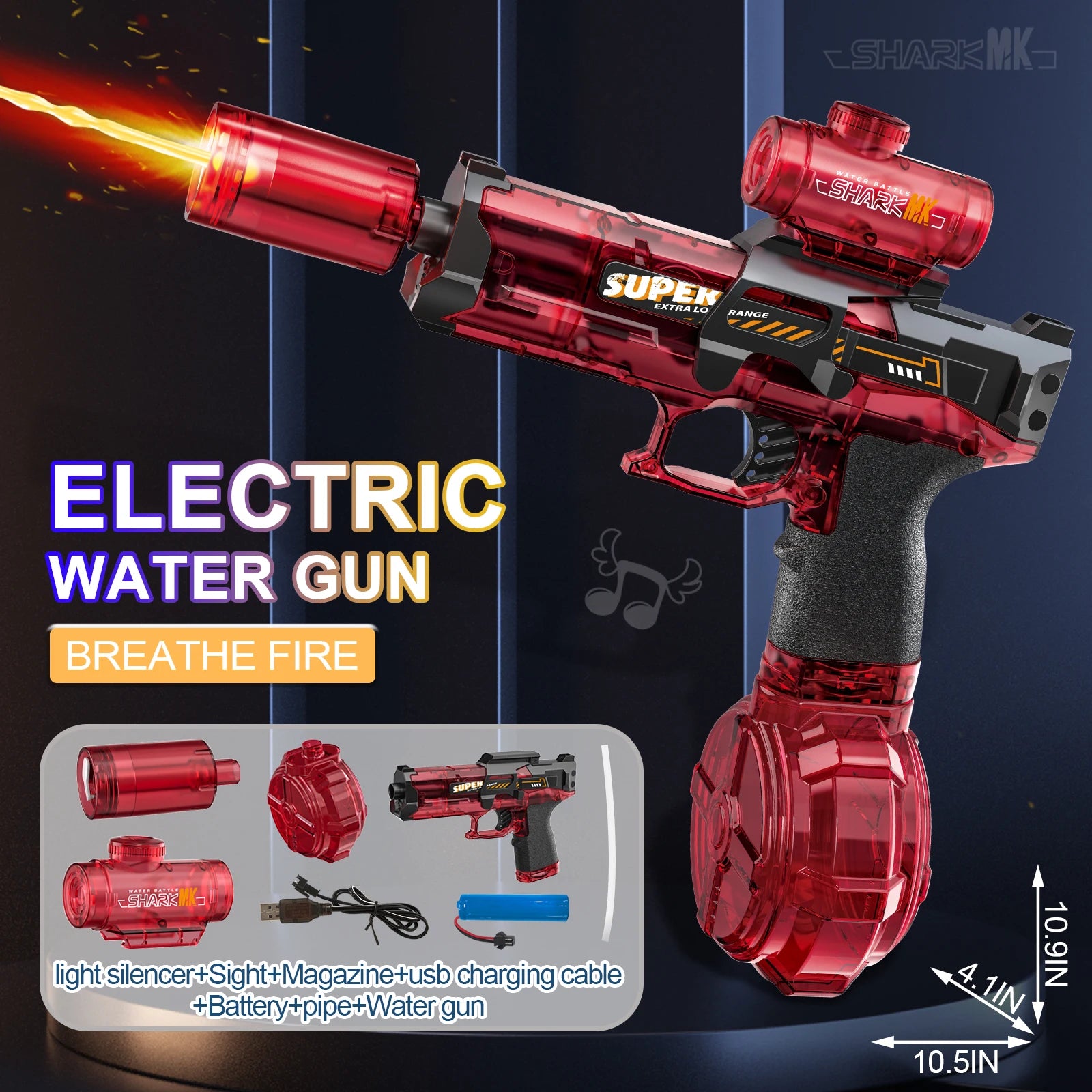 Electric Flame-Effect Water Gun β High-Pressure Rechargeable Outdoor Water Blaster with LED Light