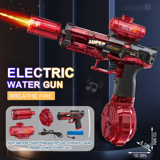 Electric Flame-Effect Water Gun – High-Pressure Rechargeable Outdoor Water Blaster with LED Light