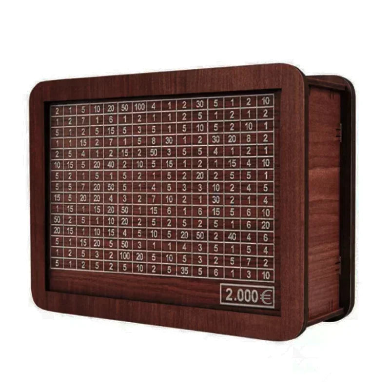 Euro Money Box Wooden Piggy Bank – 1000 to 10,000 Euro Savings Challenge Cash Vault, Durable Money Storage Box for Kids & Adults