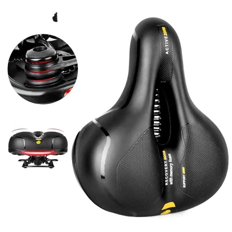 Hollow Breathable Bike Saddle – Shock‑Absorbing MTB & Road Bicycle Seat with Memory Foam & Reflective Strip