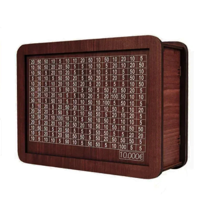 Euro Money Box Wooden Piggy Bank – 1000 to 10,000 Euro Savings Challenge Cash Vault, Durable Money Storage Box for Kids & Adults