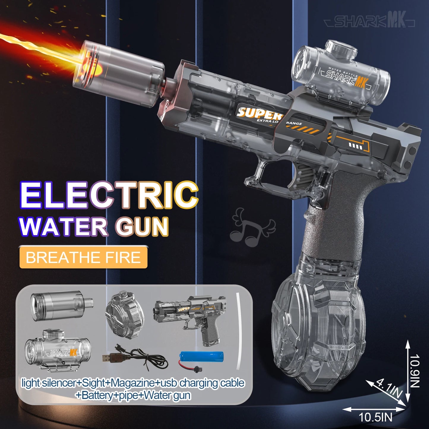 Electric Flame-Effect Water Gun β High-Pressure Rechargeable Outdoor Water Blaster with LED Light