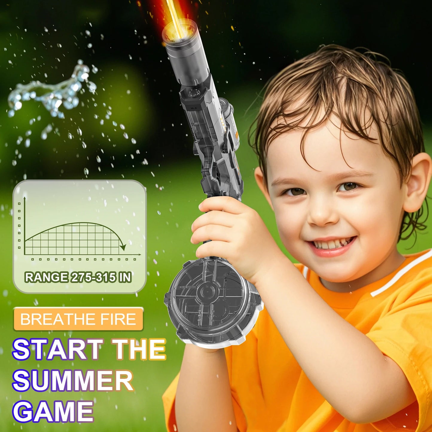 Electric Flame-Effect Water Gun β High-Pressure Rechargeable Outdoor Water Blaster with LED Light