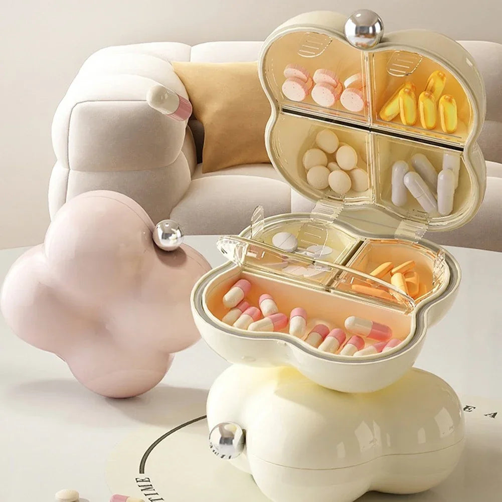 Mini Candy-Color Pill Case ā Portable Round Travel Medicine Organizer Box | 4-Grid Storage