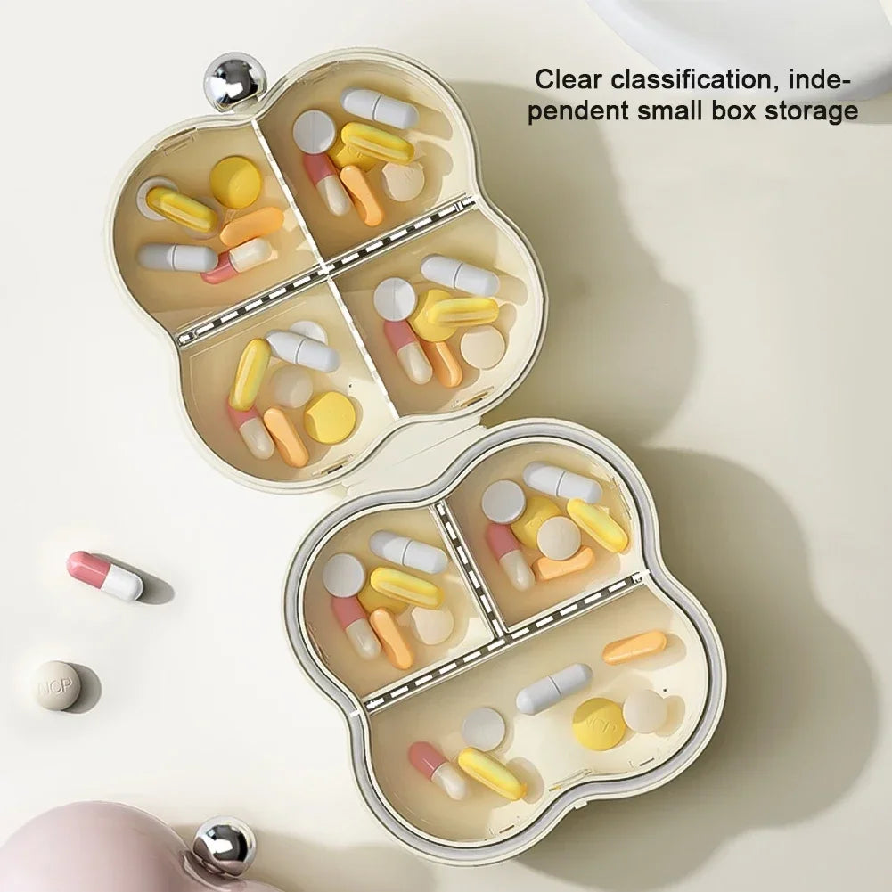 Mini Candy-Color Pill Case ā Portable Round Travel Medicine Organizer Box | 4-Grid Storage