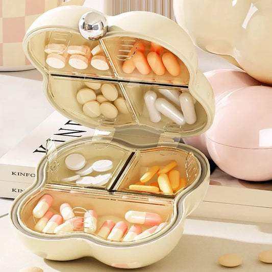 Mini Candy-Color Pill Case – Portable Round Travel Medicine Organizer Box | 4-Grid Storage