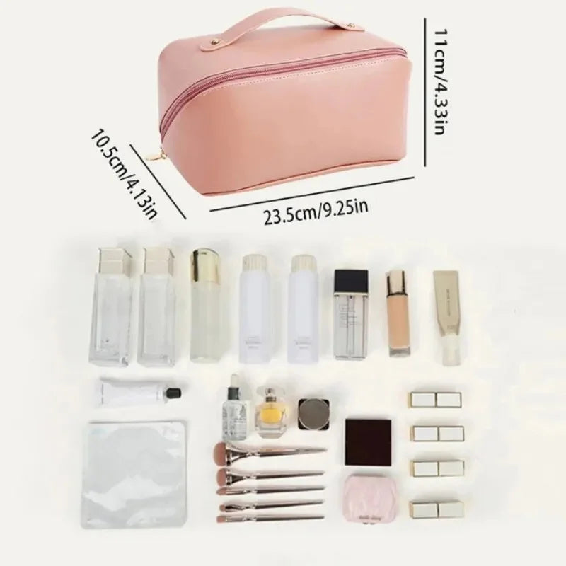 Fashionable Large Capacity PU Leather Travel Makeup Bag – Waterproof Multifunction Cosmetic Pouch for Women