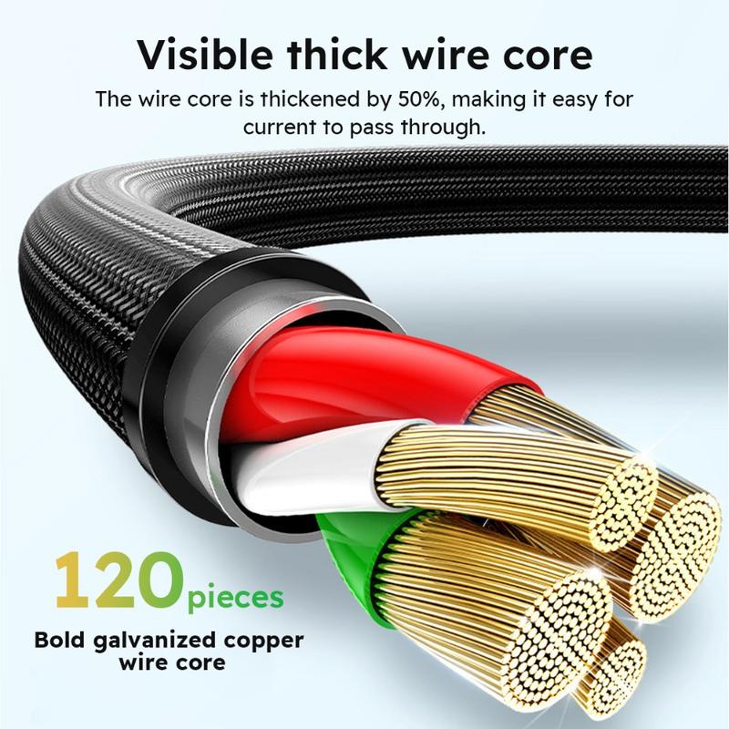 Jogrytece 66 W Super-Fast MFi 3‑in‑1 Charging Cable (4 ft) – Braided USB‑C, Micro‑USB & Lightning – 2‑Pack