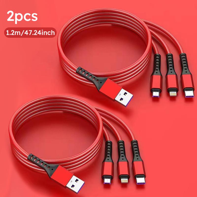 Jogrytece 66 W Super-Fast MFi 3‑in‑1 Charging Cable (4 ft) – Braided USB‑C, Micro‑USB & Lightning – 2‑Pack