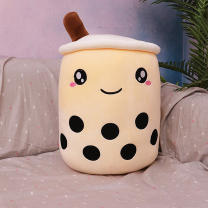Strawberry Milk Tea Boba Plush Pillow – Cute Fruit Drink Cushion Toy
