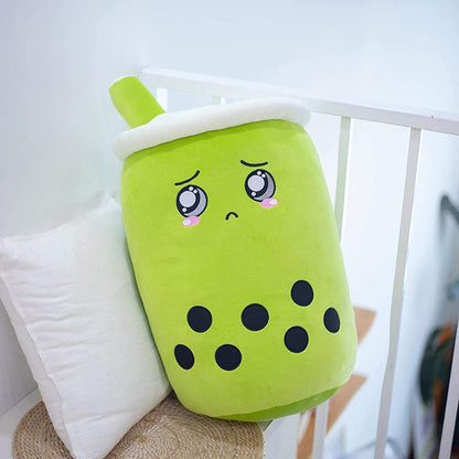 Strawberry Milk Tea Boba Plush Pillow – Cute Fruit Drink Cushion Toy