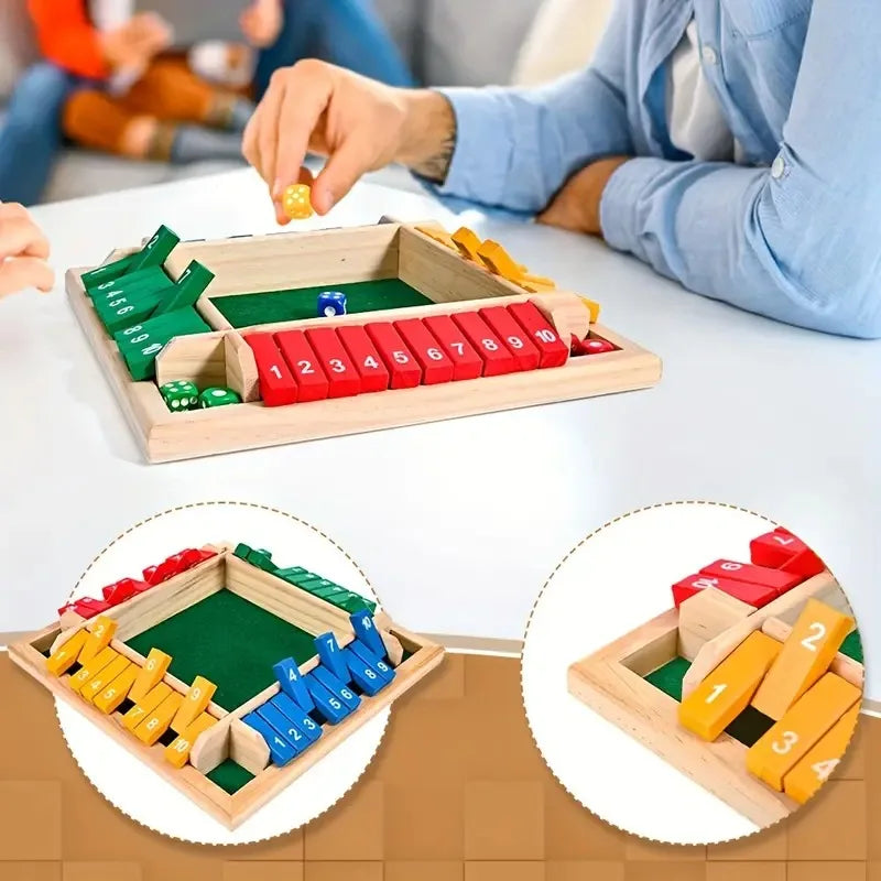 2-in-1 Wooden Dice Game Board – Family Party Fun with Colorful Number Challenge