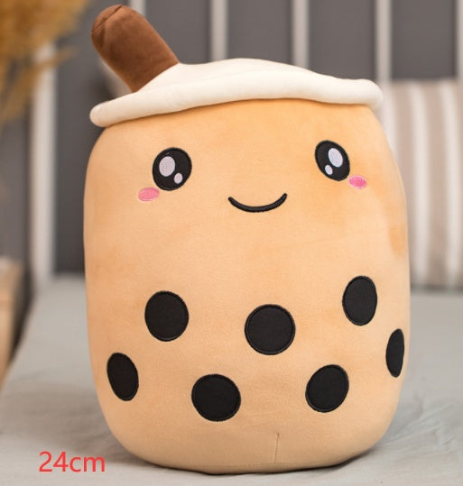 Strawberry Milk Tea Boba Plush Pillow – Cute Fruit Drink Cushion Toy