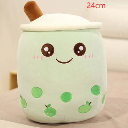 Strawberry Milk Tea Boba Plush Pillow – Cute Fruit Drink Cushion Toy