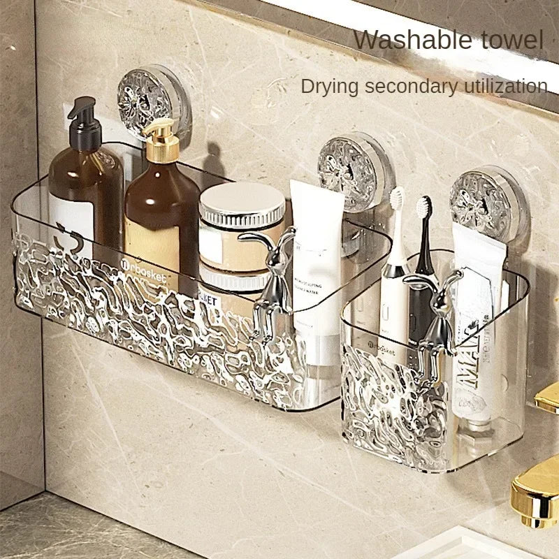 Rotating Glacier-Pattern Suction Cup Shower Shelf – Tool-Free Installation