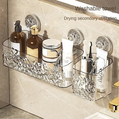 Rotating Glacier-Pattern Suction Cup Shower Shelf – Tool-Free Installation