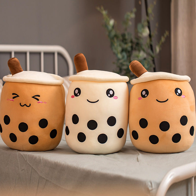 Strawberry Milk Tea Boba Plush Pillow – Cute Fruit Drink Cushion Toy