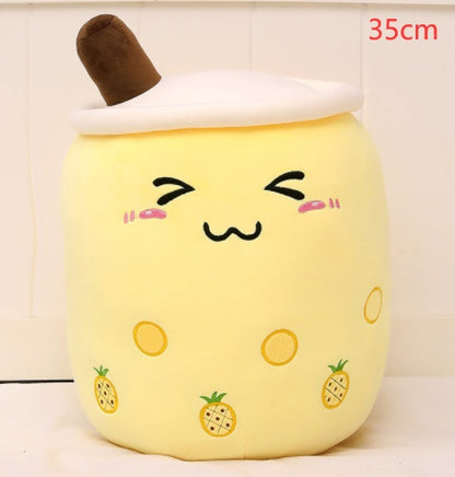 Strawberry Milk Tea Boba Plush Pillow – Cute Fruit Drink Cushion Toy