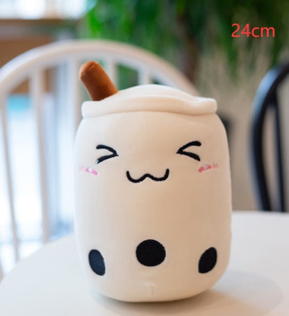 Strawberry Milk Tea Boba Plush Pillow – Cute Fruit Drink Cushion Toy