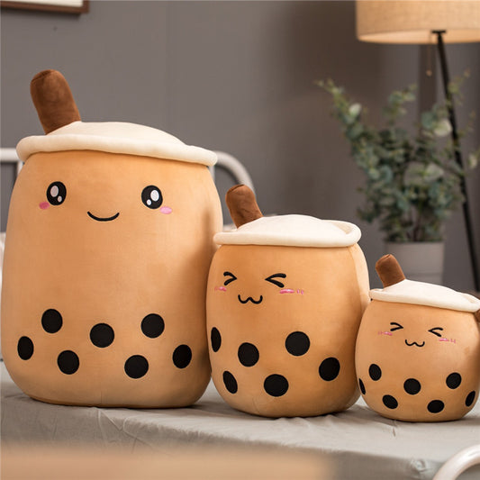 Strawberry Milk Tea Boba Plush Pillow – Cute Fruit Drink Cushion Toy