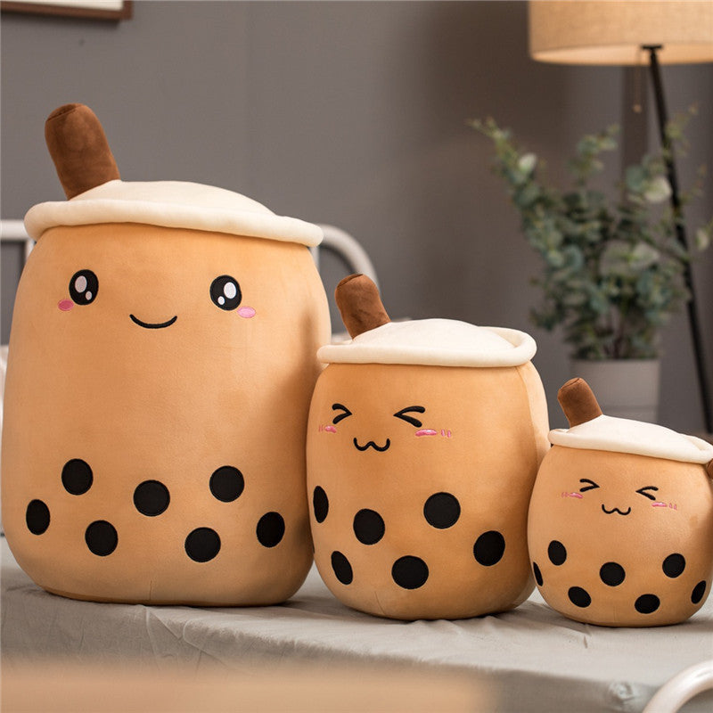 Strawberry Milk Tea Boba Plush Pillow – Cute Fruit Drink Cushion Toy