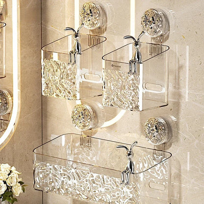 Rotating Glacier-Pattern Suction Cup Shower Shelf – Tool-Free Installation