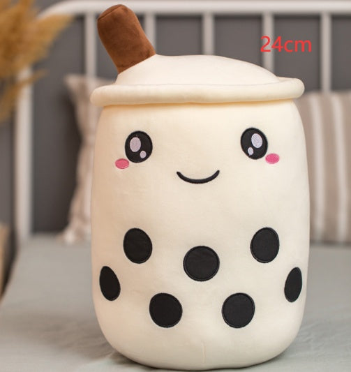 Strawberry Milk Tea Boba Plush Pillow – Cute Fruit Drink Cushion Toy