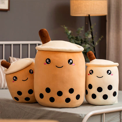 Strawberry Milk Tea Boba Plush Pillow – Cute Fruit Drink Cushion Toy