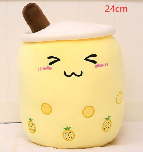 Strawberry Milk Tea Boba Plush Pillow – Cute Fruit Drink Cushion Toy