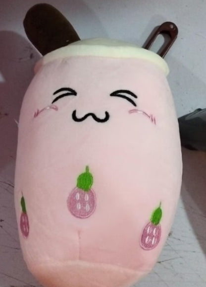 Strawberry Milk Tea Boba Plush Pillow – Cute Fruit Drink Cushion Toy