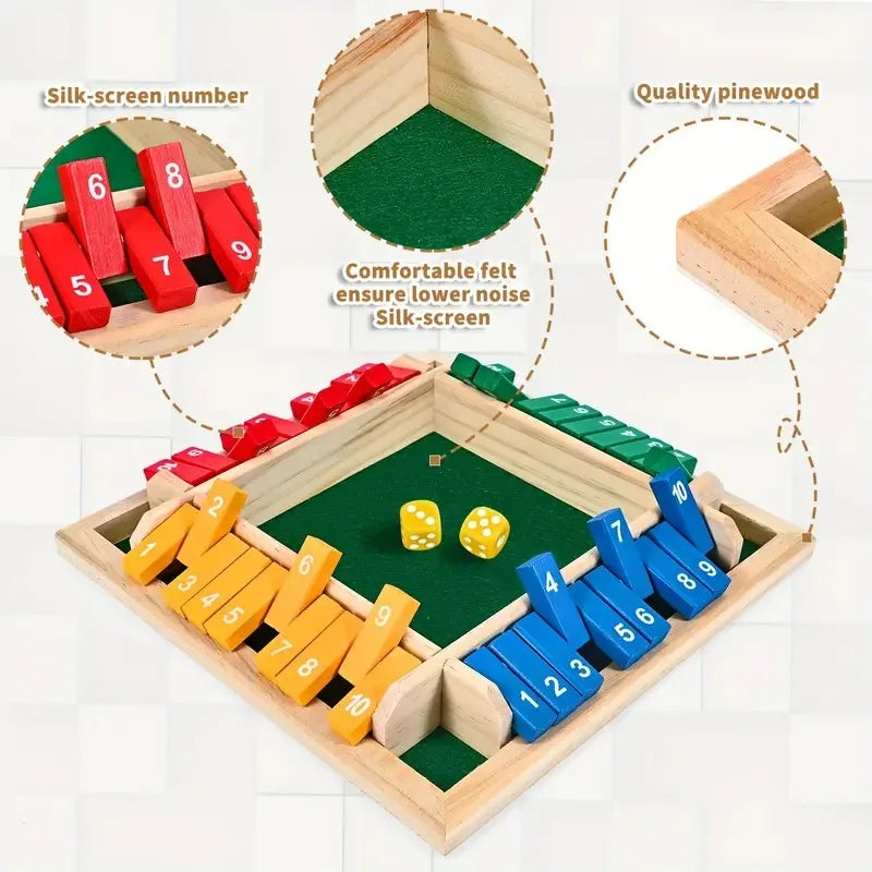 2-in-1 Wooden Dice Game Board – Family Party Fun with Colorful Number Challenge