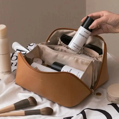 Fashionable Large Capacity PU Leather Travel Makeup Bag – Waterproof Multifunction Cosmetic Pouch for Women