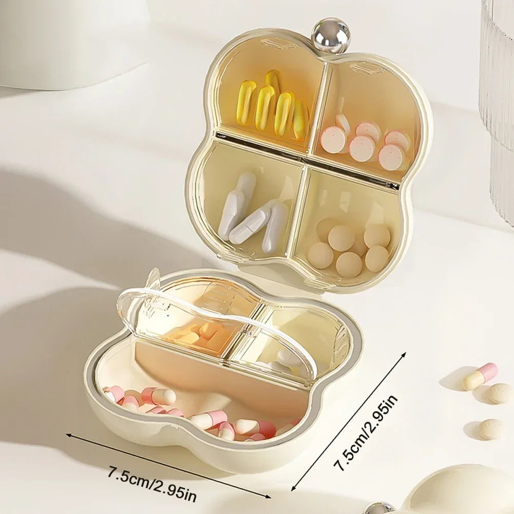 Mini Candy-Color Pill Case – Portable Round Travel Medicine Organizer Box | 4-Grid Storage