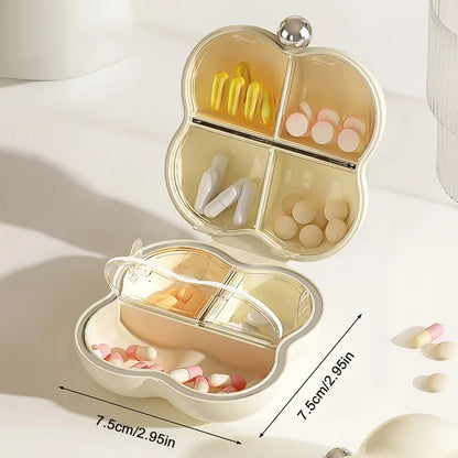 Mini Candy-Color Pill Case – Portable Round Travel Medicine Organizer Box | 4-Grid Storage