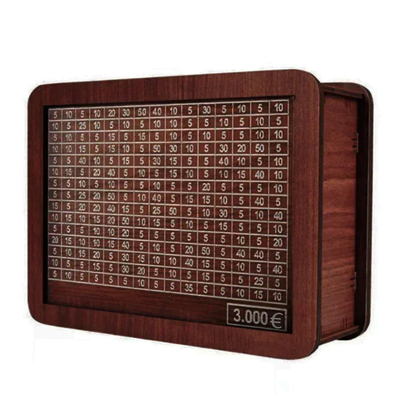 Euro Money Box Wooden Piggy Bank – 1000 to 10,000 Euro Savings Challenge Cash Vault, Durable Money Storage Box for Kids & Adults