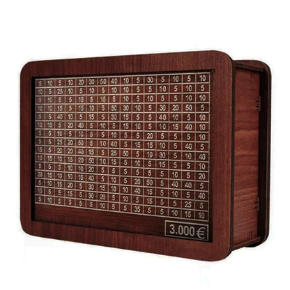 Euro Money Box Wooden Piggy Bank – 1000 to 10,000 Euro Savings Challenge Cash Vault, Durable Money Storage Box for Kids & Adults