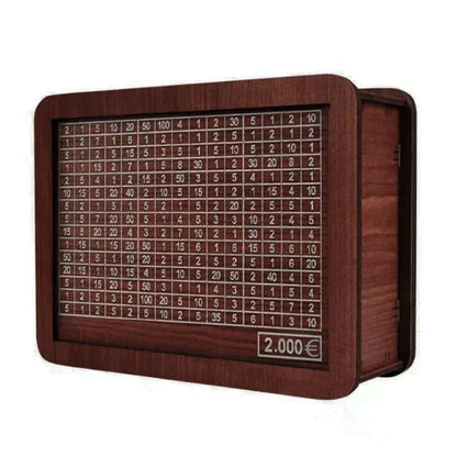 Euro Money Box Wooden Piggy Bank – 1000 to 10,000 Euro Savings Challenge Cash Vault, Durable Money Storage Box for Kids & Adults