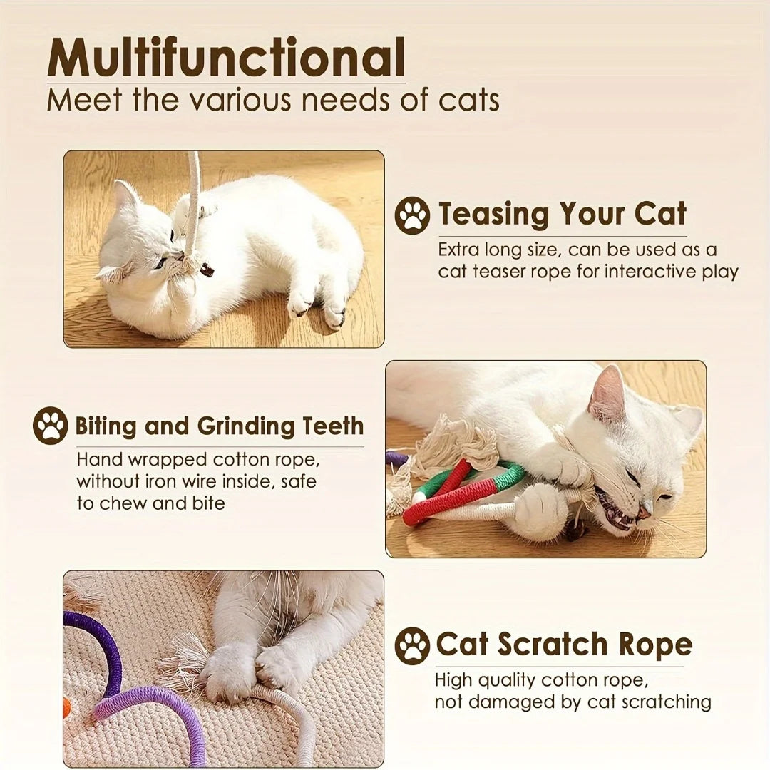 Cotton Cat Chew Toy for Teeth Cleaning – Catnip Rope Interactive Teething Toy for Indoor Cats