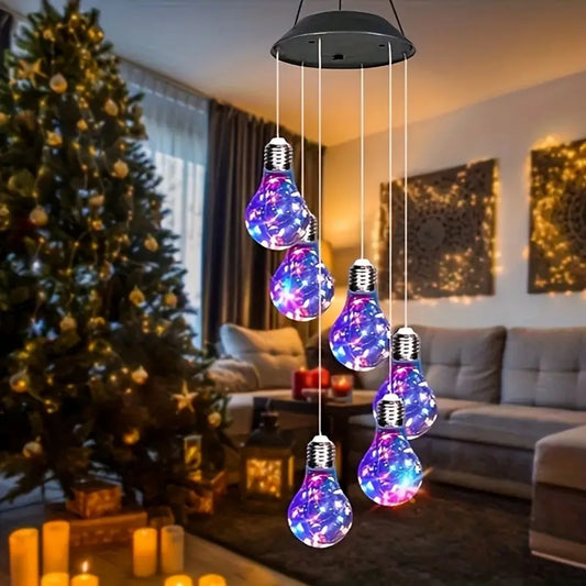 Solar Wind Chimes with 6 Colorful LED Bulbs – Waterproof Hanging Outdoor Garden Lights, Solar Powered Décor for Patio, Yard, Porch